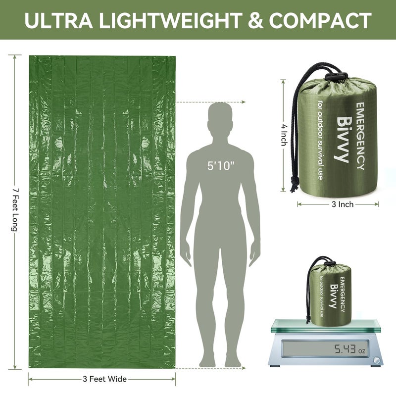 Esky Emergency Sleeping Bag with Compass, 2 Pack Survival Bag Portable Thermal Bivy Sack, Waterproof Lightweight Emergency Blanket Survival Gear for Camping Hiking Outdoor Adventure - Image 3