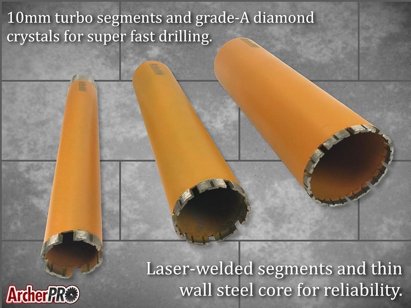 ArcherPro Archer PRO 2” in. Diamond Turbo Core Drill Bit/Hole Saw for Concrete Drilling and Masonry. 14” Drill Depth, 1-1/4” in. -7 Arbor for Core Drill Stand Rig, Dry and Wet Use - Image 5