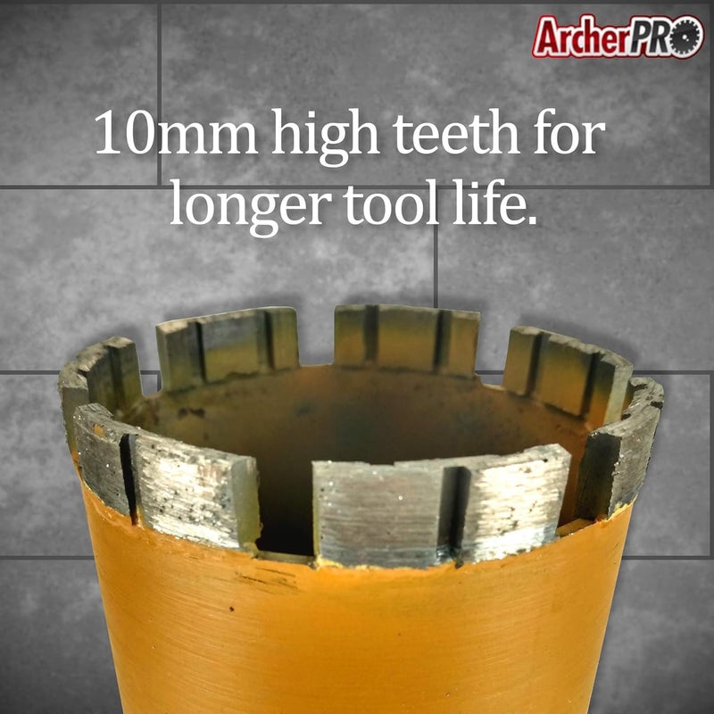 ArcherPro Archer PRO 2” in. Diamond Turbo Core Drill Bit/Hole Saw for Concrete Drilling and Masonry. 14” Drill Depth, 1-1/4” in. -7 Arbor for Core Drill Stand Rig, Dry and Wet Use - Image 4