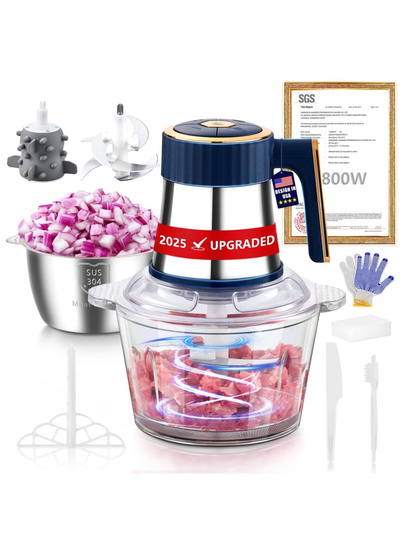 lanthour Five-in-One Electric Food Processor [500W Powerful German Motor] [6 Titanium Steel Blades | 6S Meat Chopping] Kitchen Meat Chopper, Vegetable, Fruit, Nuts, Baby and Pet Food Chopper (Blue) - Image 1