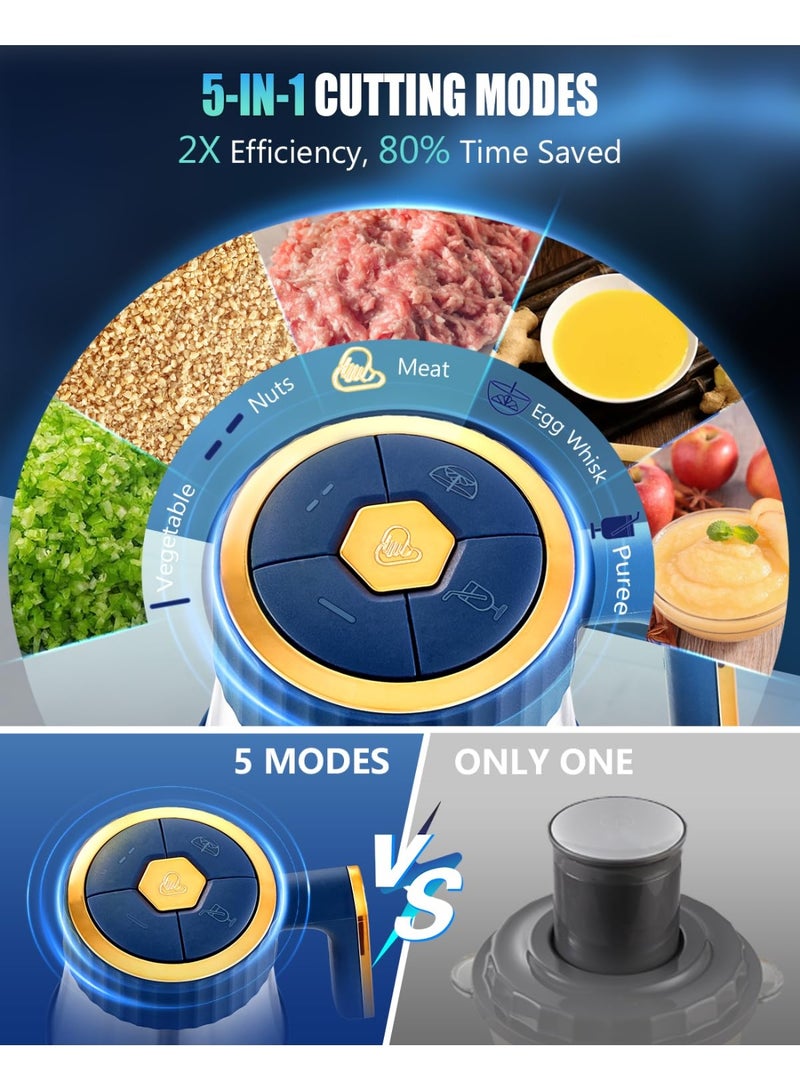 lanthour Five-in-One Electric Food Processor [500W Powerful German Motor] [6 Titanium Steel Blades | 6S Meat Chopping] Kitchen Meat Chopper, Vegetable, Fruit, Nuts, Baby and Pet Food Chopper (Blue) - Image 4