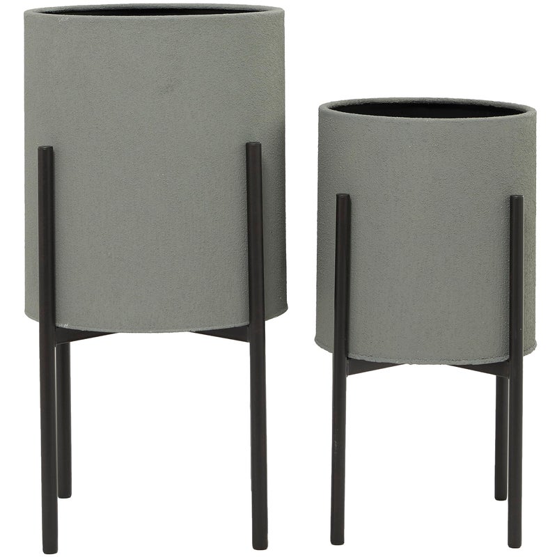 Deco 79 Metal Indoor Outdoor Planter Textured Exterior Large Planter Pot with Removable Stand Set of 2 Planters 19 23H Gray