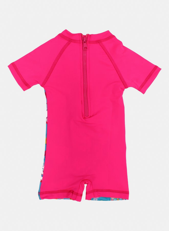 I.Wear I.Wear BABY Girls Swimsuit Overall Fuchsia Cat & Flower Design - Image 2