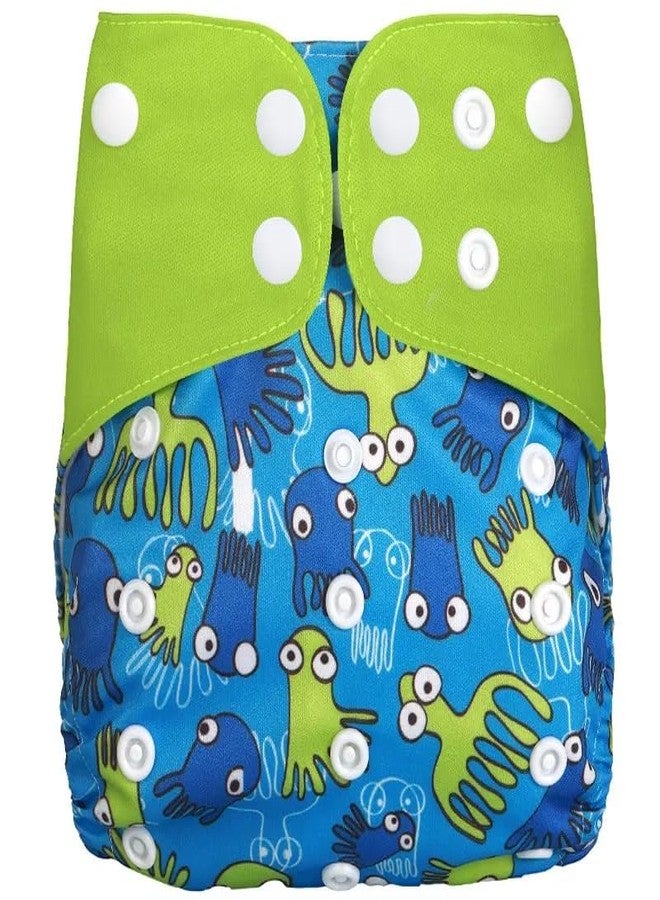 Zikku Free Size Reusable Diaper for New Born Baby with One Insert, Side Leakage Proof, Fast Absorbent, Washable & Reusable Cloth Diapers for Babies Rashfree, Cute Designs (0-3 Years) (Octopus) - Image 1