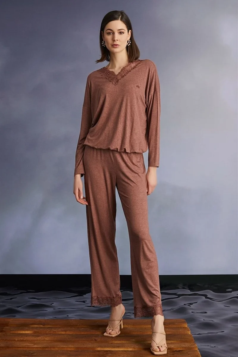 Monamise 22112 Women's Long Sleeve Pajama Set-Cinnamon