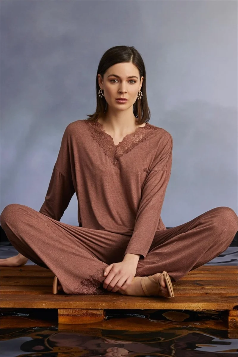Monamise 22112 Women's Long Sleeve Pajama Set-Cinnamon