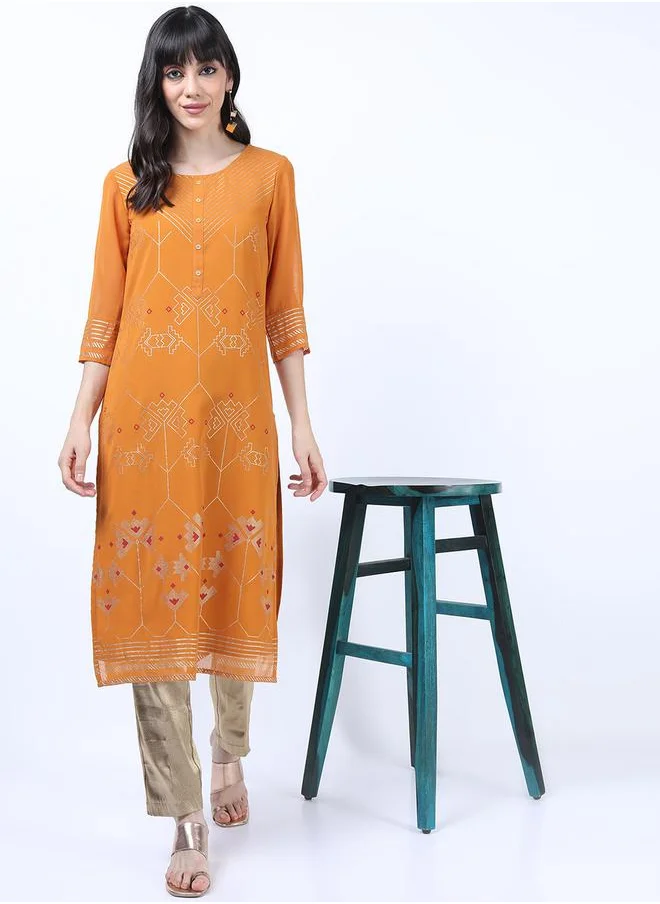 Vishudh Women Brown Ethnic Motifs Printed Straight Kurta by Styli