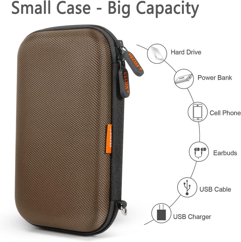 GLCON Electronic Case Travel Cord Organizer Shockproof EVA Hard Carrying Case for Power Bank, Hard Drive, USB Flash Drive, Charger - Portable Small Storage Pouch Bag - Brown - Image 2
