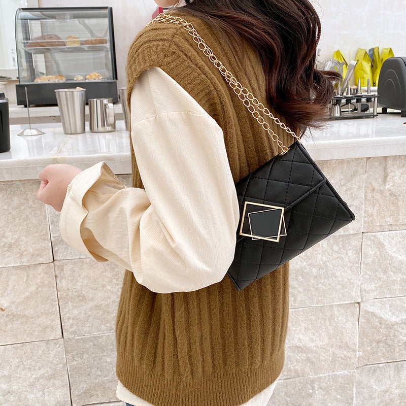 Women'S Bag 2023 New Fashion Casual High-Grade Plaid Diamond Embroidered Chain Shoulder Small Square Bag Messenger Bag - Image 4