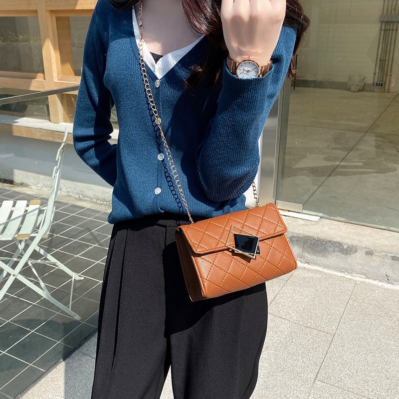 Women'S Bag 2023 New Fashion Casual High-Grade Plaid Diamond Embroidered Chain Shoulder Small Square Bag Messenger Bag - Image 5