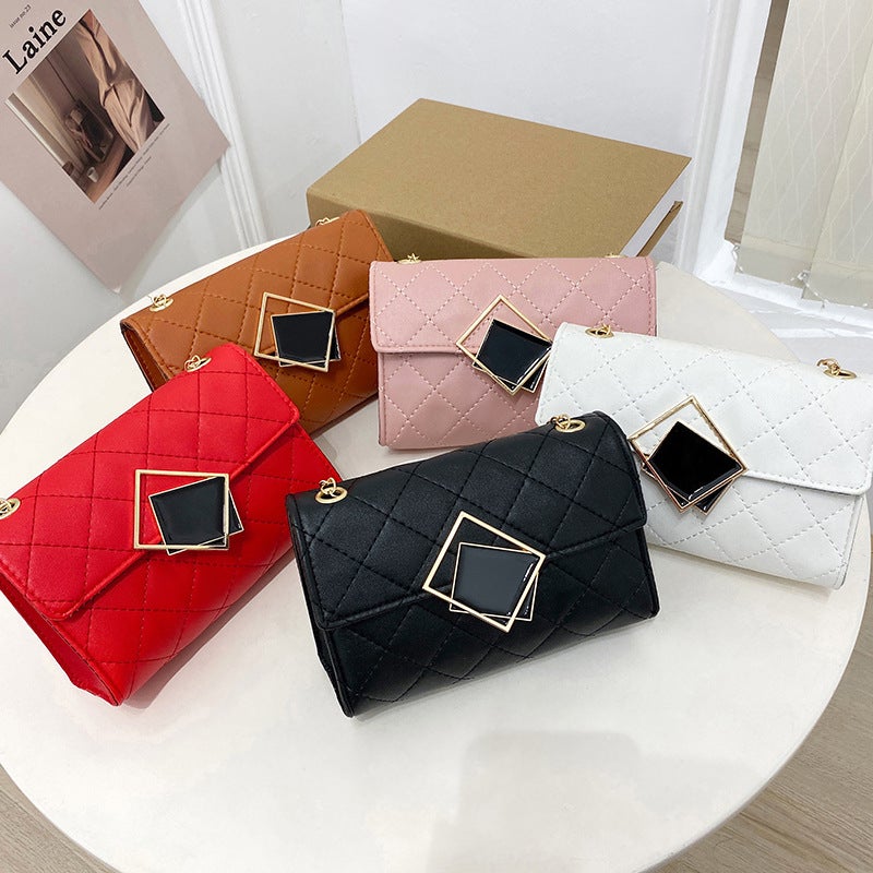 Women'S Bag 2023 New Fashion Casual High-Grade Plaid Diamond Embroidered Chain Shoulder Small Square Bag Messenger Bag - Image 2