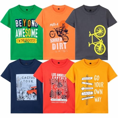 T2F Boy's Cotton Printed Regular Fit T-Shirt (Pack of 6) - Image 1