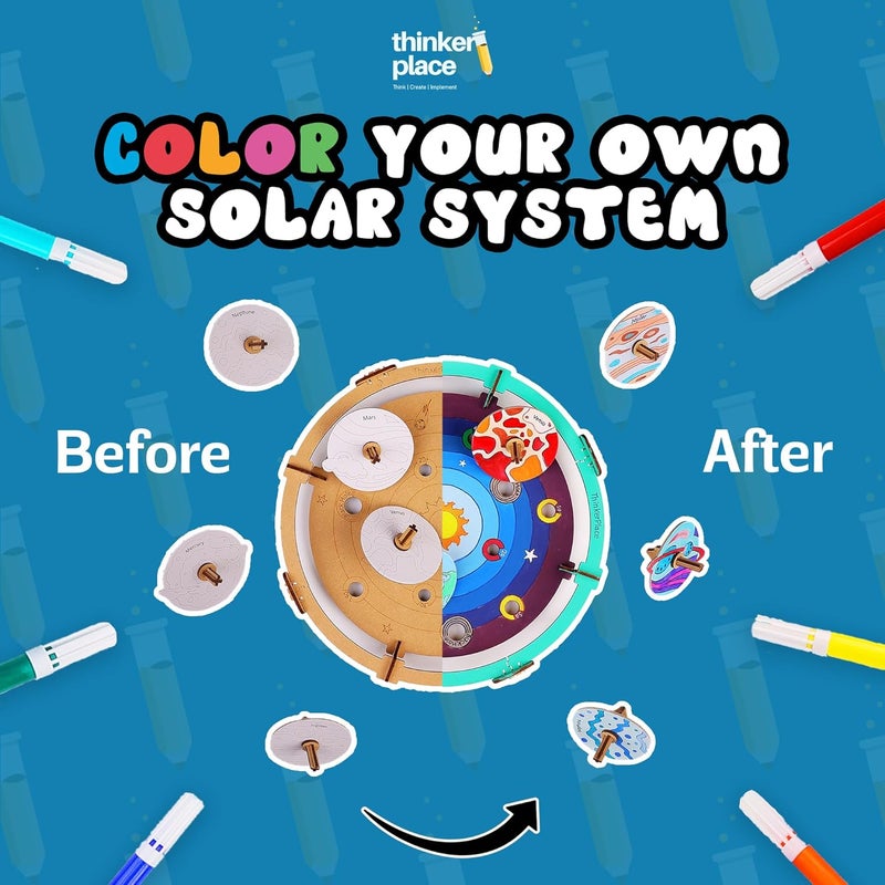ThinkerPlace DIY Solar Wars Spin Tops | Build, Color & Play with Solar System Spin Tops | STEM Educational Toy for Kids Age 3, 4, 5+ Years | Science & Learning Toy | 9 Spin Tops & Game Arena - Image 4