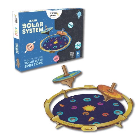 ThinkerPlace DIY Solar Wars Spin Tops | Build, Color & Play with Solar System Spin Tops | STEM Educational Toy for Kids Age 3, 4, 5+ Years | Science & Learning Toy | 9 Spin Tops & Game Arena