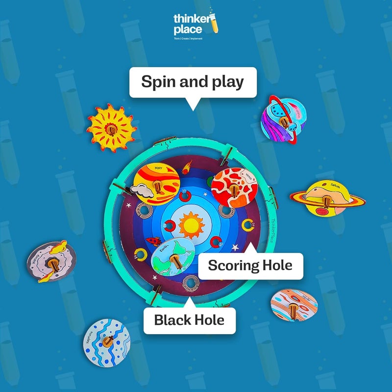 ThinkerPlace DIY Solar Wars Spin Tops | Build, Color & Play with Solar System Spin Tops | STEM Educational Toy for Kids Age 3, 4, 5+ Years | Science & Learning Toy | 9 Spin Tops & Game Arena - Image 3