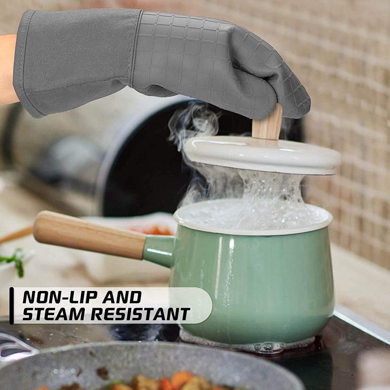 HOMWE Silicone Oven Mitts and Pot Holders for Kitchen & Baking - Set of 4 Heat-Resistant  Heavy-Duty Cooking Mittens w/Non-Slip  Textured Grip - Image 4