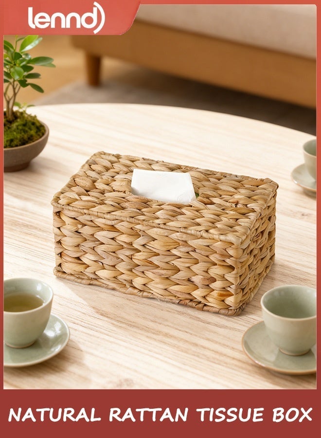 لينند غطاء علبة مناديل مستطيلة من الخيزران الطبيعي، حامل مناديل الوجه من الخيزران المنسوج يدويًا، حامل مناديل مثالي للحمام وغرفة المعيشة، حامل مناديل مزخرف للمطبخ والمكتب - Image 1