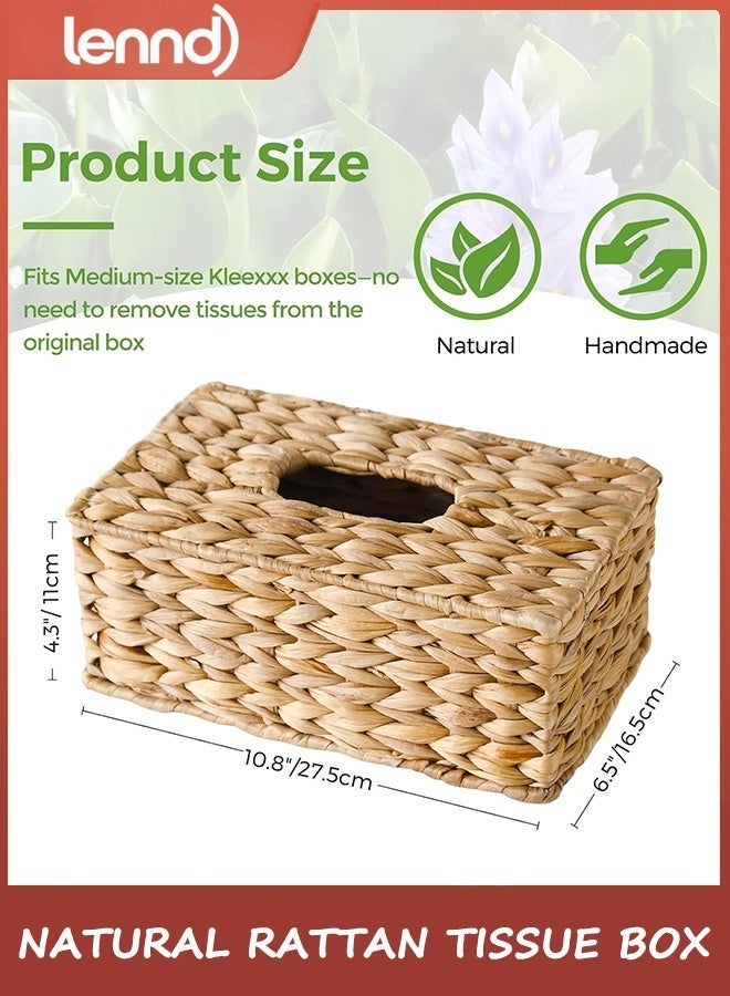 لينند غطاء علبة مناديل مستطيلة من الخيزران الطبيعي، حامل مناديل الوجه من الخيزران المنسوج يدويًا، حامل مناديل مثالي للحمام وغرفة المعيشة، حامل مناديل مزخرف للمطبخ والمكتب - Image 2