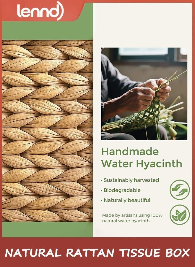 لينند غطاء علبة مناديل مستطيلة من الخيزران الطبيعي، حامل مناديل الوجه من الخيزران المنسوج يدويًا، حامل مناديل مثالي للحمام وغرفة المعيشة، حامل مناديل مزخرف للمطبخ والمكتب - Image 5