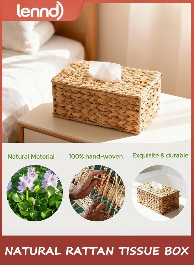 لينند غطاء علبة مناديل مستطيلة من الخيزران الطبيعي، حامل مناديل الوجه من الخيزران المنسوج يدويًا، حامل مناديل مثالي للحمام وغرفة المعيشة، حامل مناديل مزخرف للمطبخ والمكتب - Image 3