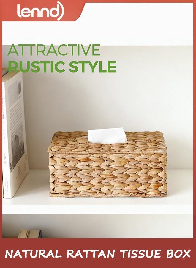 لينند غطاء علبة مناديل مستطيلة من الخيزران الطبيعي، حامل مناديل الوجه من الخيزران المنسوج يدويًا، حامل مناديل مثالي للحمام وغرفة المعيشة، حامل مناديل مزخرف للمطبخ والمكتب - Image 4