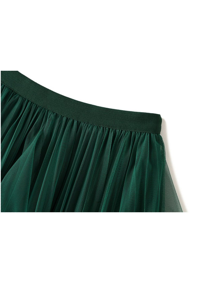 Loquat Women's High Waisted Ruffled Edge Patchwork Mesh Skirt Green  - Image 2