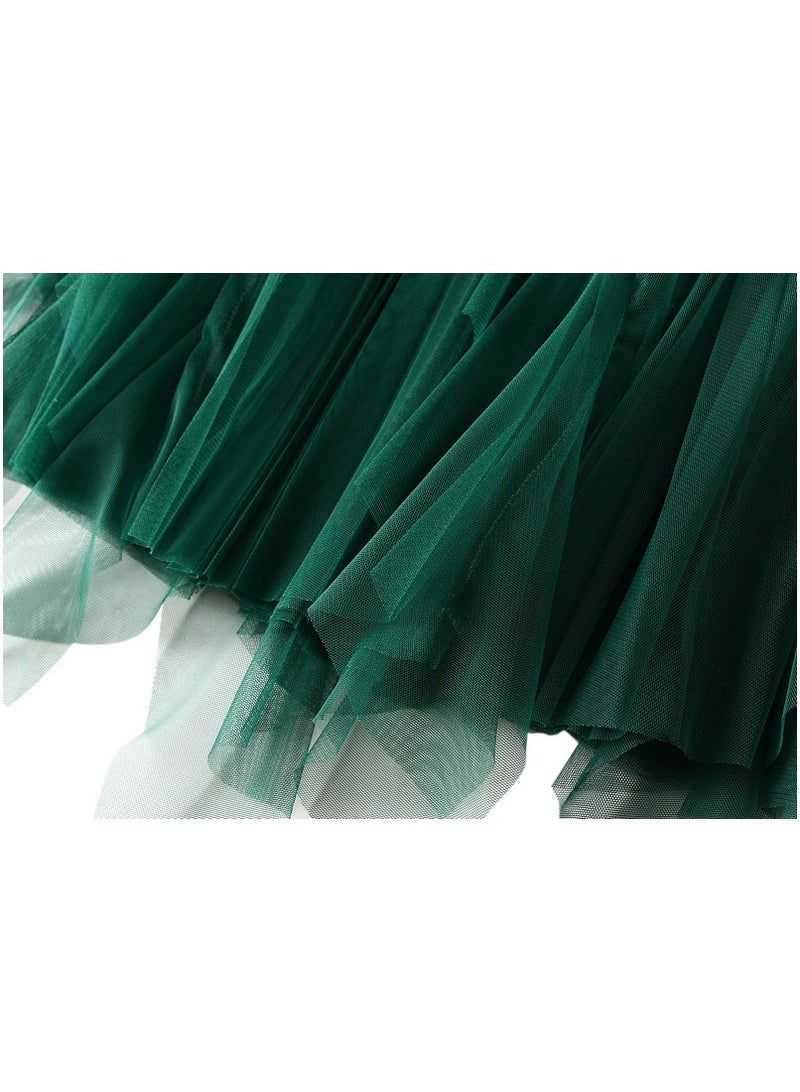 Loquat Women's High Waisted Ruffled Edge Patchwork Mesh Skirt Green  - Image 3