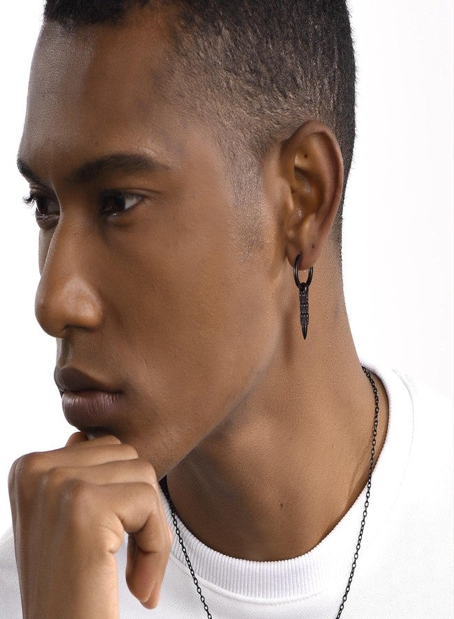 يو7 أقراط حلقية سوداء بتصميم جمجمة مطلية بالأيونات، أقراط متدلية بتصميم بانك روك للنساء، مثالية لحفلات الكوكتيل - Image 2