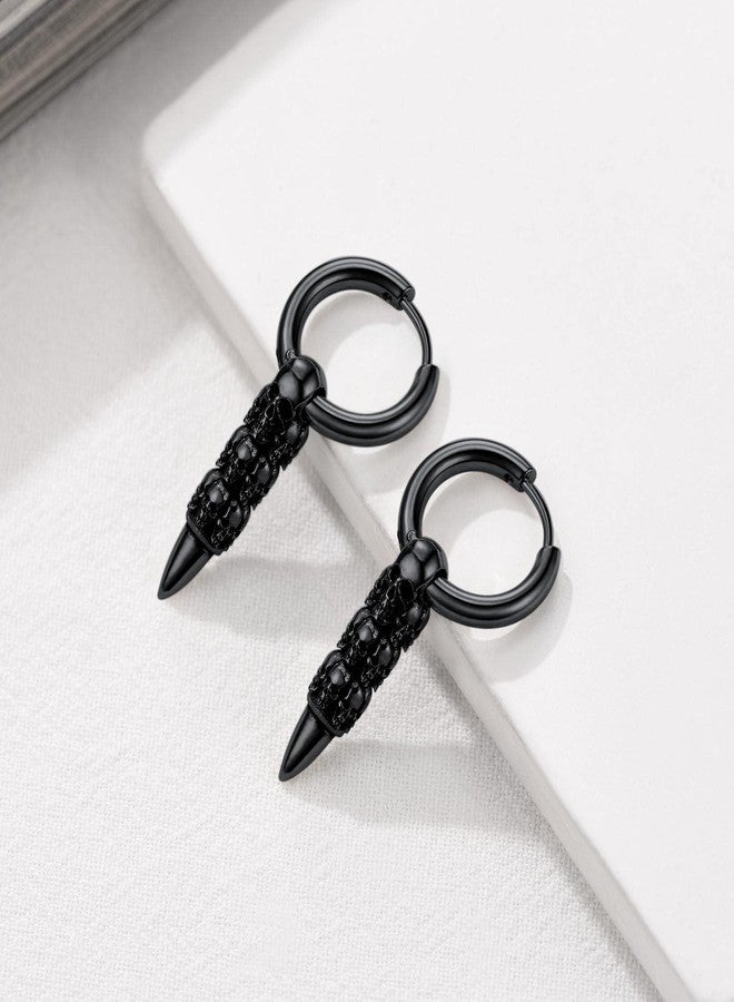 يو7 أقراط حلقية سوداء بتصميم جمجمة مطلية بالأيونات، أقراط متدلية بتصميم بانك روك للنساء، مثالية لحفلات الكوكتيل - Image 3