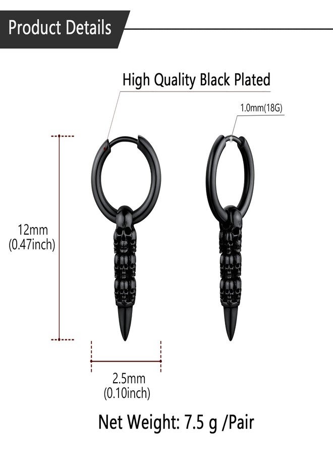 يو7 أقراط حلقية سوداء بتصميم جمجمة مطلية بالأيونات، أقراط متدلية بتصميم بانك روك للنساء، مثالية لحفلات الكوكتيل - Image 5