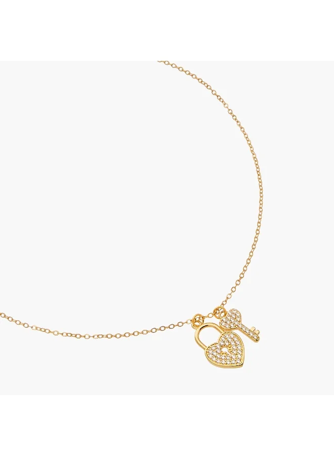 لايف ستايل Gold Tone Pendant Necklace with Heart Lock Charm