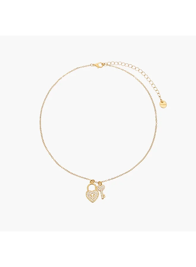 لايف ستايل Gold Tone Pendant Necklace with Heart Lock Charm