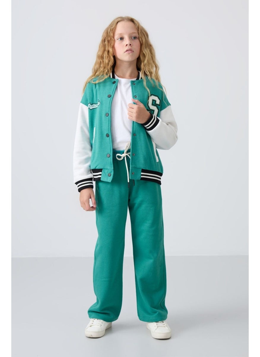 Tommy Life - Navy Green Cotton Lined Soft Textured Standard Fit Embroidered Girls College Jacket - 75163 - Image 1