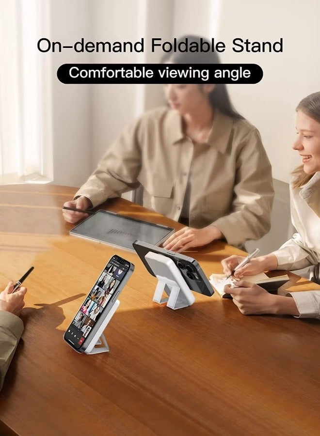 راكسوم شاحن محمول لاسلكي مغناطيسي، حزمة بطارية MagSafe بقدرة 10000 مللي أمبير في الساعة، شحن سريع 15 وات، حامل طاقة USB-C قابل للطي متوافق مع iPhone 14/13/12 Pro Max Plus Mini (أبيض) - Image 3