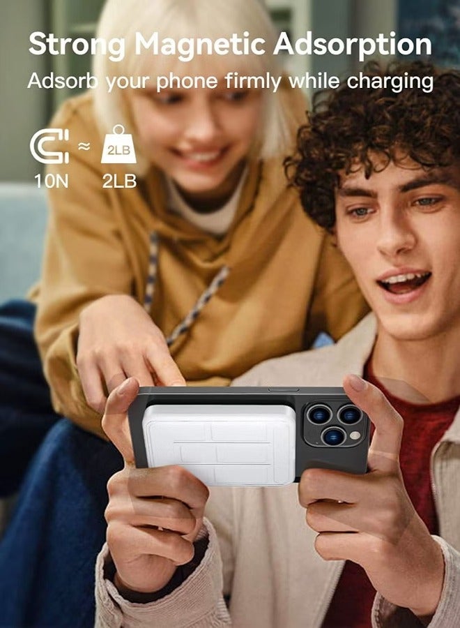 راكسوم شاحن محمول لاسلكي مغناطيسي، حزمة بطارية MagSafe بقدرة 10000 مللي أمبير في الساعة، شحن سريع 15 وات، حامل طاقة USB-C قابل للطي متوافق مع iPhone 14/13/12 Pro Max Plus Mini (أبيض) - Image 4