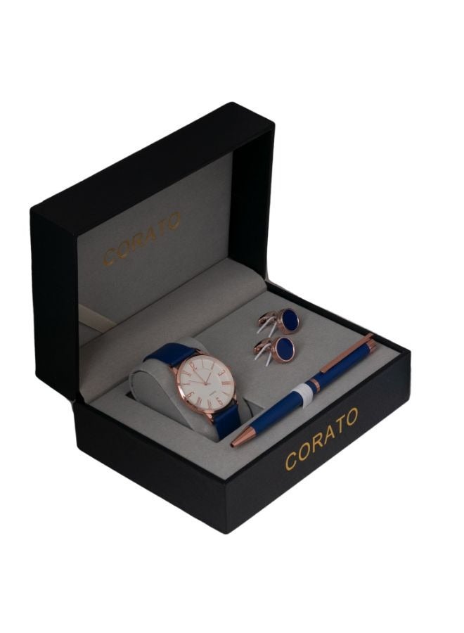 Corato Men's Analog Wrist Watch With Pen And Cufflinks Set
