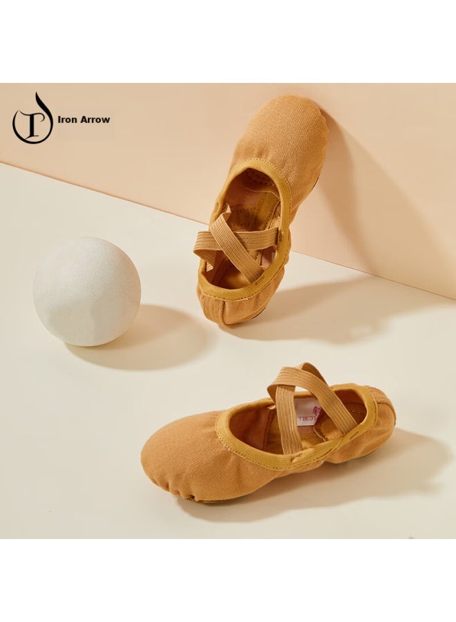 Tiejian Dance Shoes, Elastic Fabric Ballet Practice Shoes, Adult Cat Paw Shoes, Children's Chinese Dance And Body Movement Shoes, Camel Color, Size 36 - Image 1