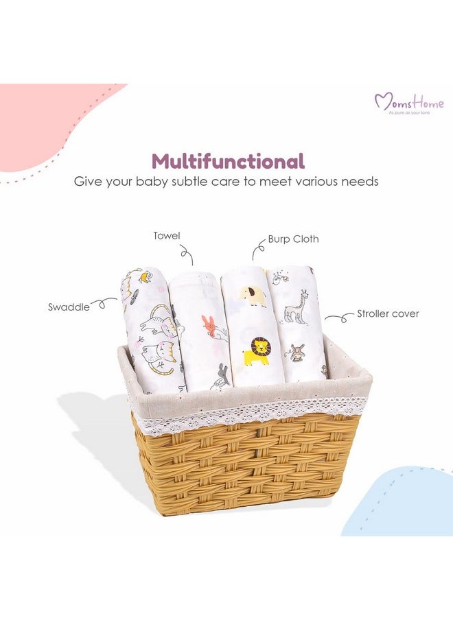 MOM'S HOME Organic Cotton Baby Muslin Swaddle | 100X100 Cm | 0-3 Year | Pack Of 4, Breathable (Multicolor)  - Image 5