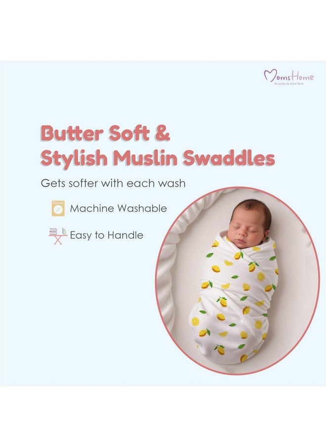 MOM'S HOME Organic Cotton Baby Muslin Swaddle | 100X100 Cm | 0-3 Year | Pack Of 4, Breathable (Multicolor)  - Image 4
