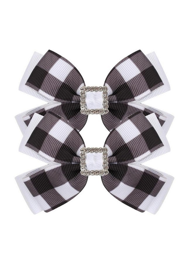DINPREY Christmas Rhinestone Plaid Hair Bows for Toddler Kids Girls, 4inch Christmas Bowknot Hairpin Plaid Lattice Bow Hair Alligator Clip Accessories for Toddler Baby New Year Xmas Gifts (4 Pair Rhinestone - Image 5