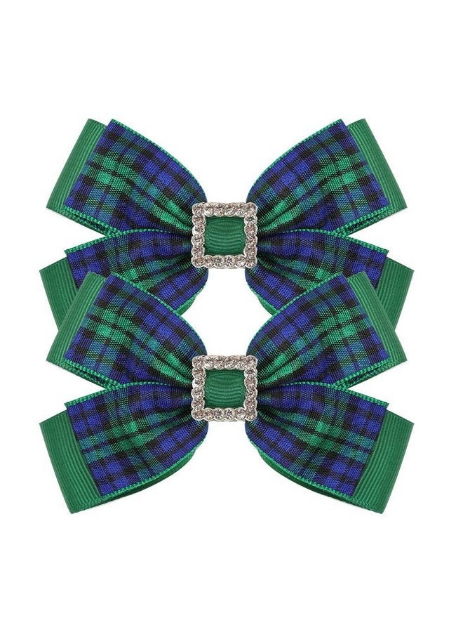 DINPREY Christmas Rhinestone Plaid Hair Bows for Toddler Kids Girls, 4inch Christmas Bowknot Hairpin Plaid Lattice Bow Hair Alligator Clip Accessories for Toddler Baby New Year Xmas Gifts (4 Pair Rhinestone - Image 4