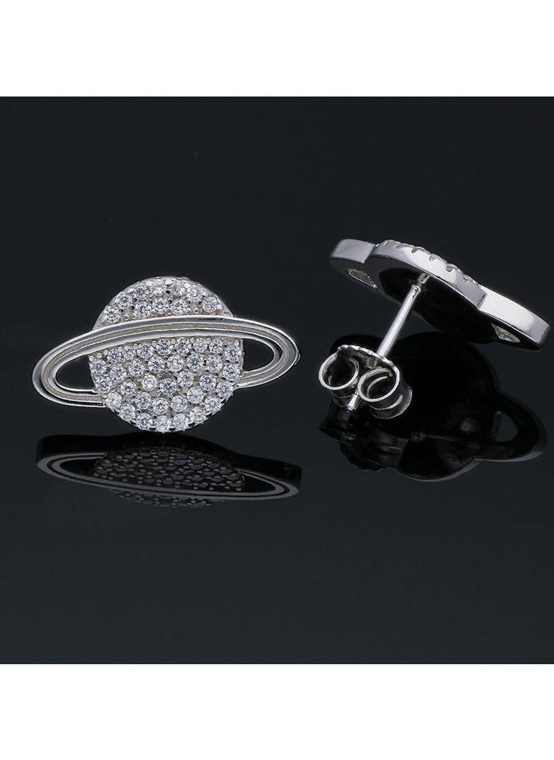 FK Jewellers - Sterling Silver 925 Saturn Shaped Stud Earrings - FKJERNSLU3147 - Image 1