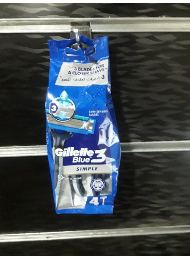 ماكينة حلاقة جيليت بلو 3 للرجال للاستخدام مرة واحدة، تكفي حتى 20 حلاقة نظيفة في العبوة - 4 قطع - اوريجينال - Image 2