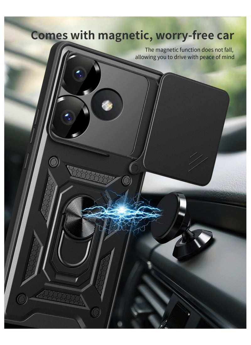 Generic Xiaomi POCO M6 4G/ Redmi 13 4G/5G Case Cover, Slide Camera Lens Cover + 360°Rotating Kickstand Ring + Support Magnetic Car Mount Shockproof Mobile Phone Case Black  - Image 5