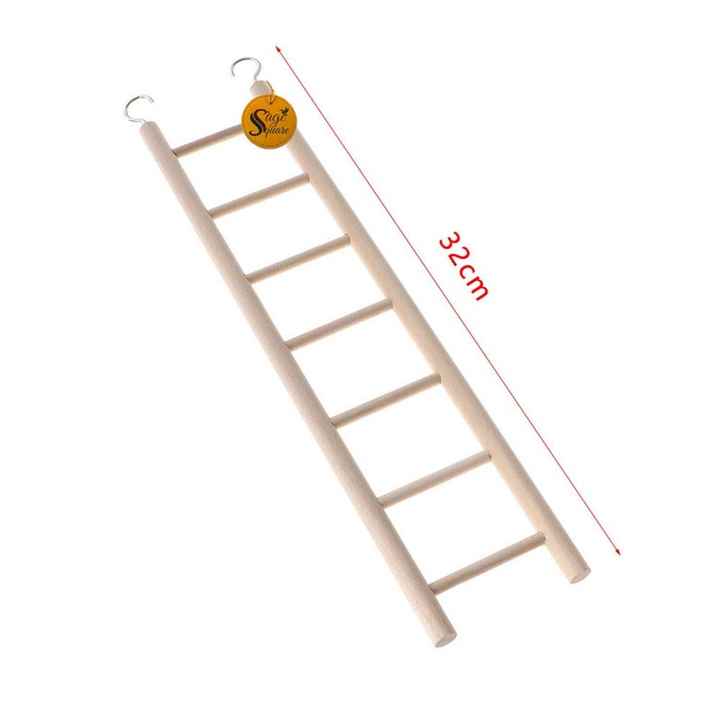 Sage Square Playful Natural Wooden Climbing Ladder Toy for Exercise & Fun, with Hooks, for Birds, Parrot, Budgies and Other Small, Medium Large Bird (Design 5) - Image 2