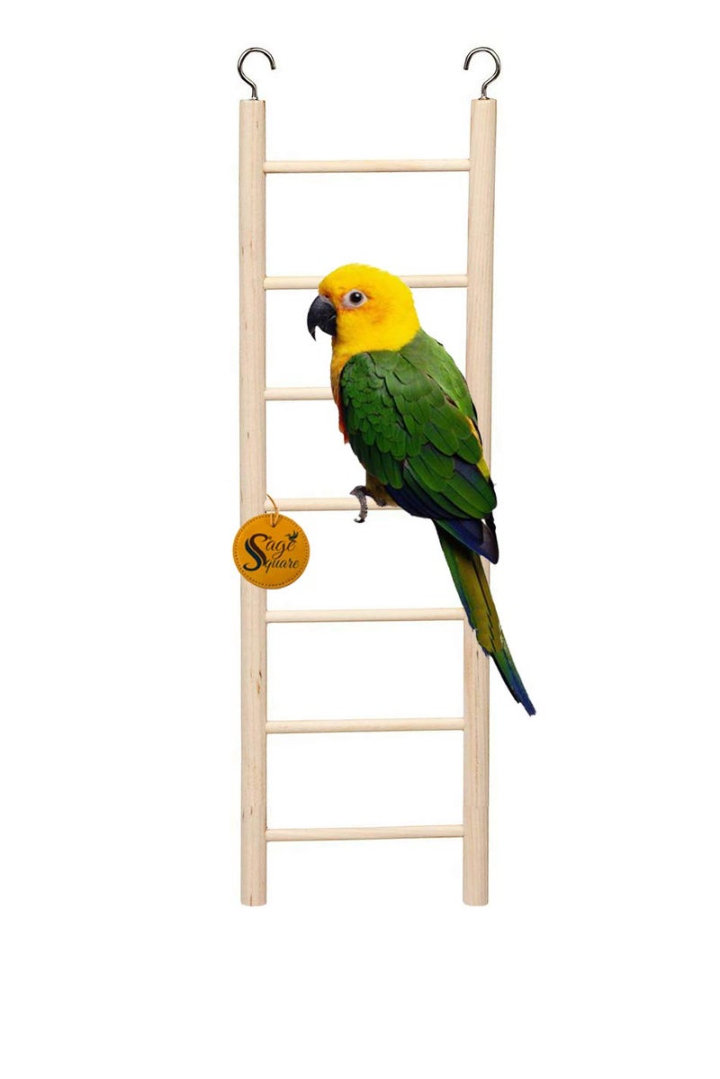 Sage Square Playful Natural Wooden Climbing Ladder Toy for Exercise & Fun, with Hooks, for Birds, Parrot, Budgies and Other Small, Medium Large Bird (Design 5) - Image 1