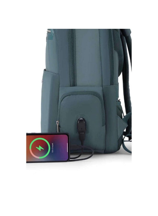 American Tourister Jit+ 2.0 Style 02, 28L Office 3 Compartment Laptop Backpack With Cable Organizer Pouch, USB Charging Port, Trolley Strap & Rain Cover For Unisex, Men & Women - Sage Leaf - Image 5