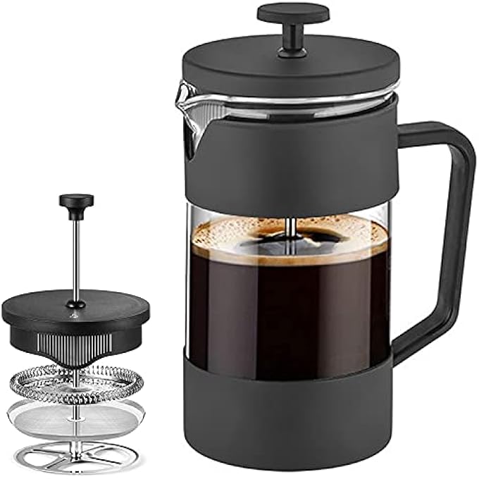 Funito French Press Coffee  Tea Maker 600Ml Thickened Borosilicate Glass Coffee Press With Filter Screens RustFree And Dishwasher Safe 100 Bpa Free - Image 1