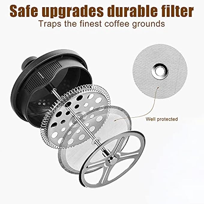 Funito French Press Coffee  Tea Maker 600Ml Thickened Borosilicate Glass Coffee Press With Filter Screens RustFree And Dishwasher Safe 100 Bpa Free - Image 2