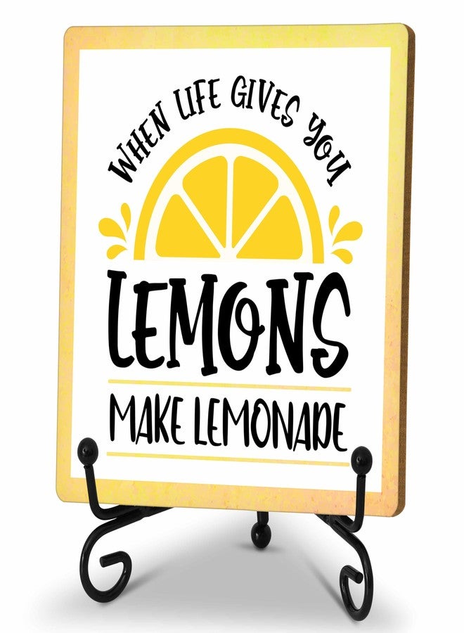 Zmyollo Funny Kitchen Desk Decor Sign, Lemons Wooden Sign With Stand, When Life Gives You Lemons Make Lemonade Sign For Farmhouse Home Kitchen Shelf Table, Inspirational Gifts For Woman Man, C29 - Image 1